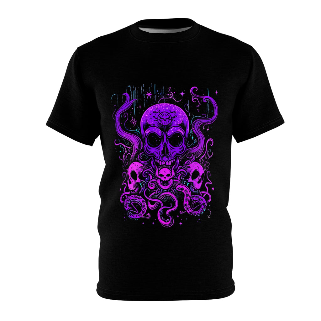 Vampire Energy | Neon Skull T-Shirt | Horror, Halloween | Apparel, Clothing, T-Shirt | Unisex Cut & Sew Tee (AOP)
