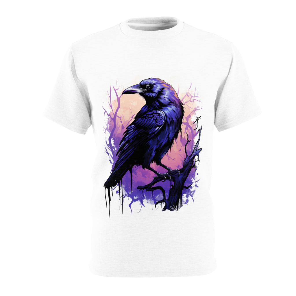 Sunset Watcher | Raven T-Shirt | Halloween Horror Spooky Apparel | Unisex Cut & Sew Tee (AOP)