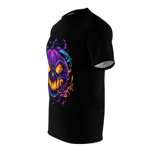 Pumpkin Spicy | Neon Horror Halloween T-Shirt | Spooky Apparel | Unisex Cut & Sew Tee (AOP)
