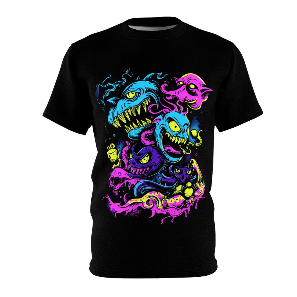 Me and the Besties | Monster Shirt | Halloween Apparel | Spooky T-Shirt | Neon | Unisex Cut & Sew Tee (AOP)