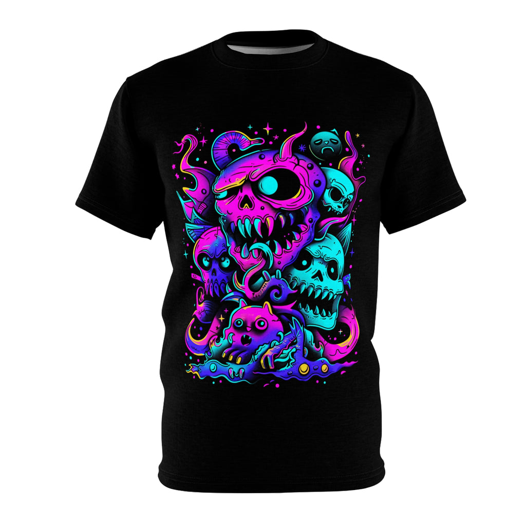 Monster Era | Neon and Black Halloween T-Shirt | Halloween Apparel | Horror Clothing | Unisex Cut & Sew Tee (AOP)