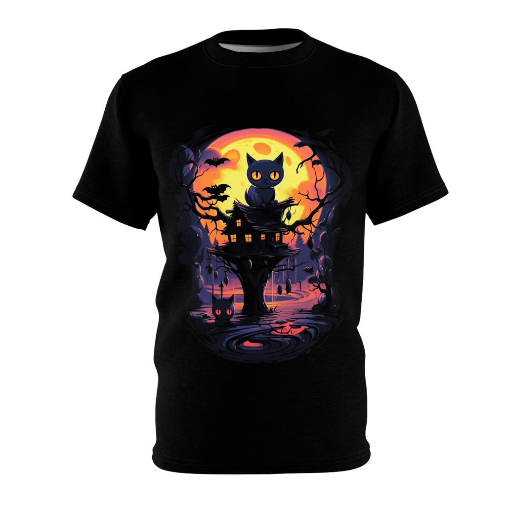 Off the Island | Cute Cat Halloween T-Shirt | Horror Apparel | Spooky |  Unisex Cut & Sew Tee (AOP)