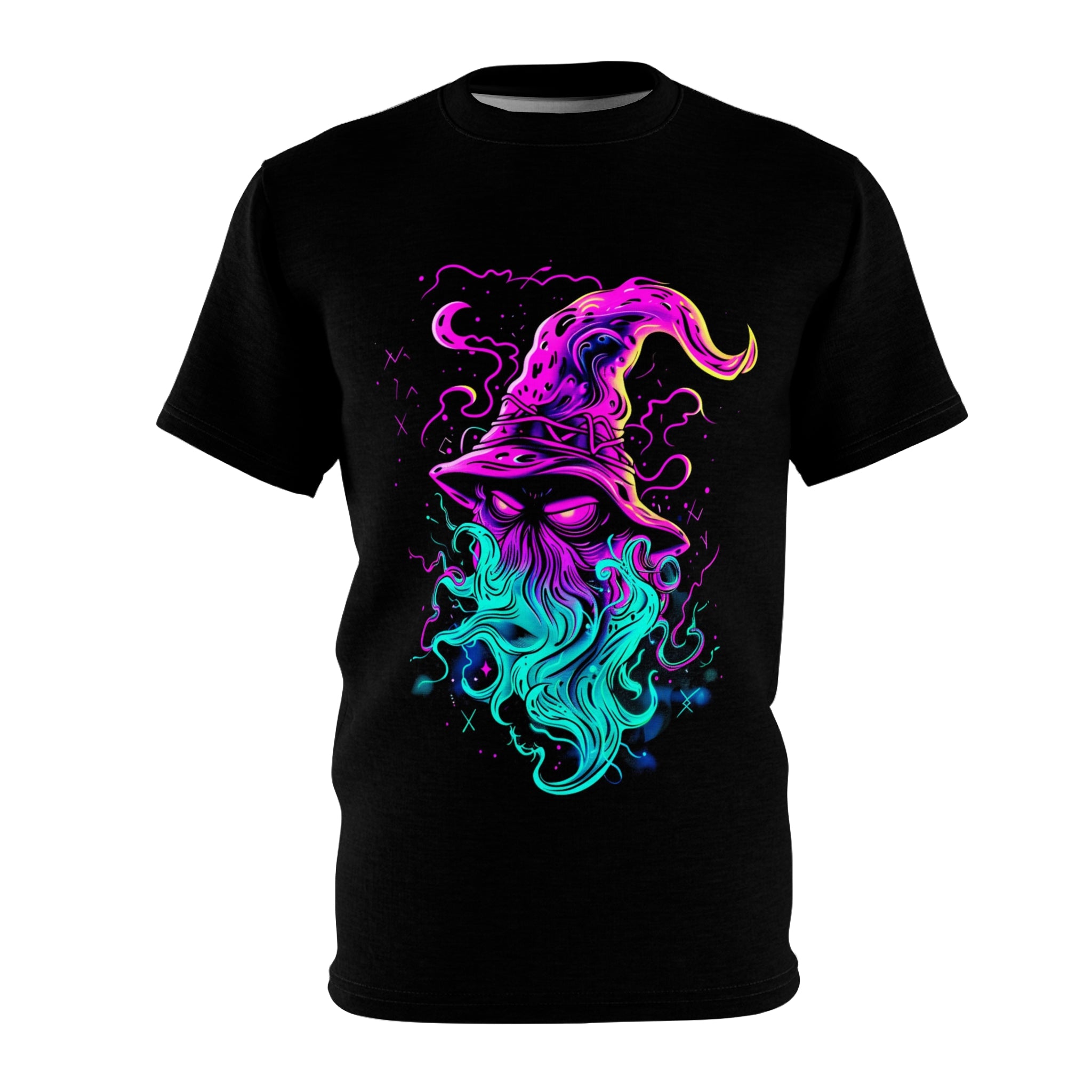 Cthulhu the Wizard | Neon Horror Lovecraft T-Shirt Apparel | Unisex Cut & Sew Tee (AOP)
