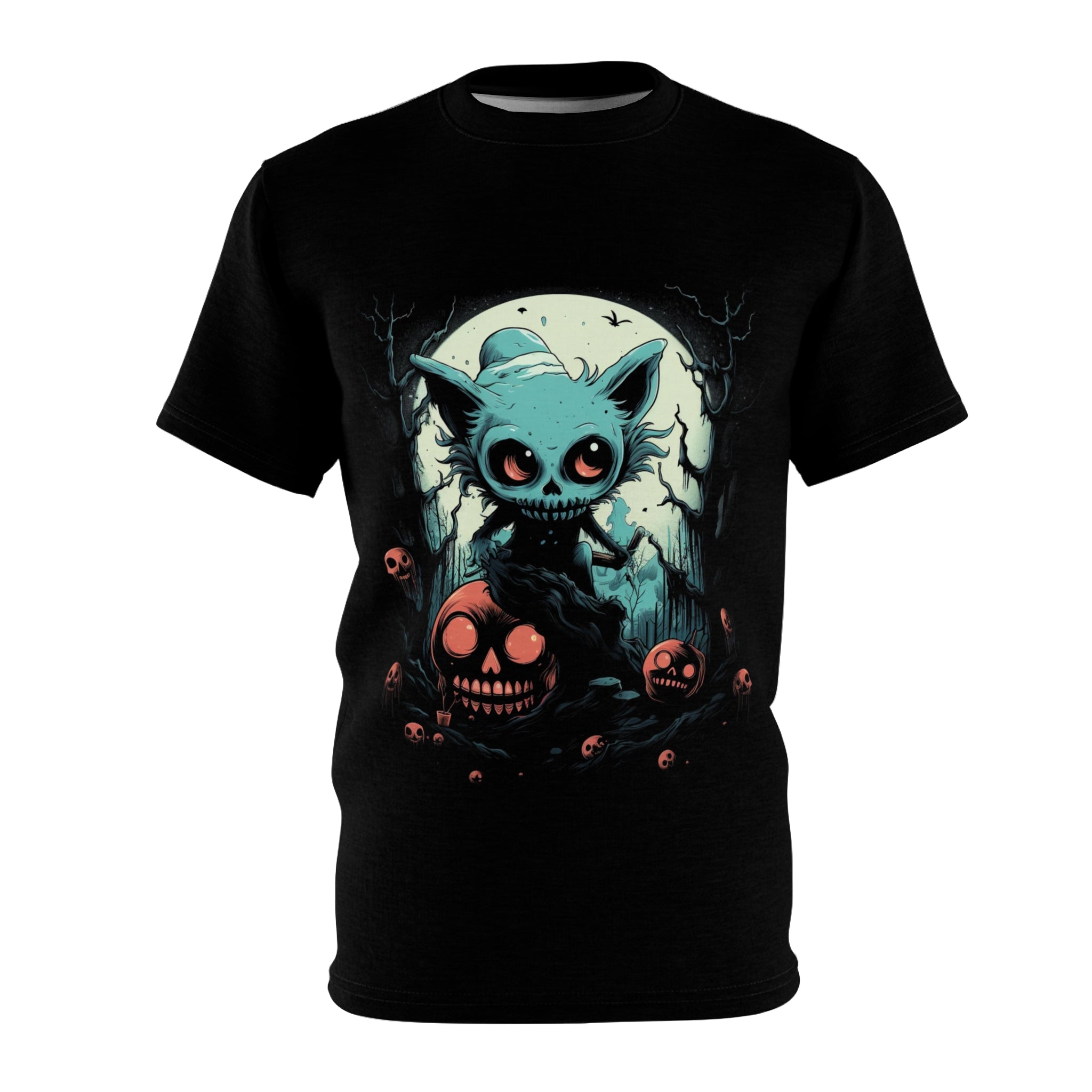 Trickster | Spooky Cat Trick-or-Treating | Halloween, Horror, Spooky, Cute | Unisex Cut & Sew Tee (AOP)