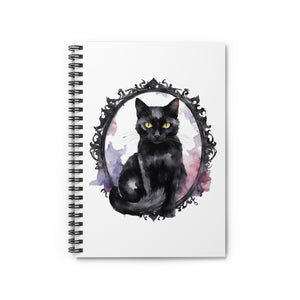 Framed Black Cat Watercolor Illustration | Spiral Notebook - Ruled Line