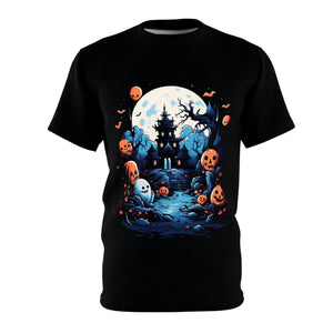 Spooky Street | Halloween Clothes | Horror T-Shirt | Cute and Creepy | Apparel | Unisex Cut & Sew Tee (AOP)