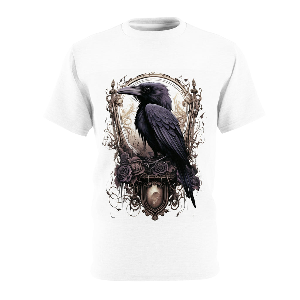 Ancestral Guardian | Horror and Halloween Apparel | Raven T-Shirt | Unisex Cut & Sew Tee (AOP)