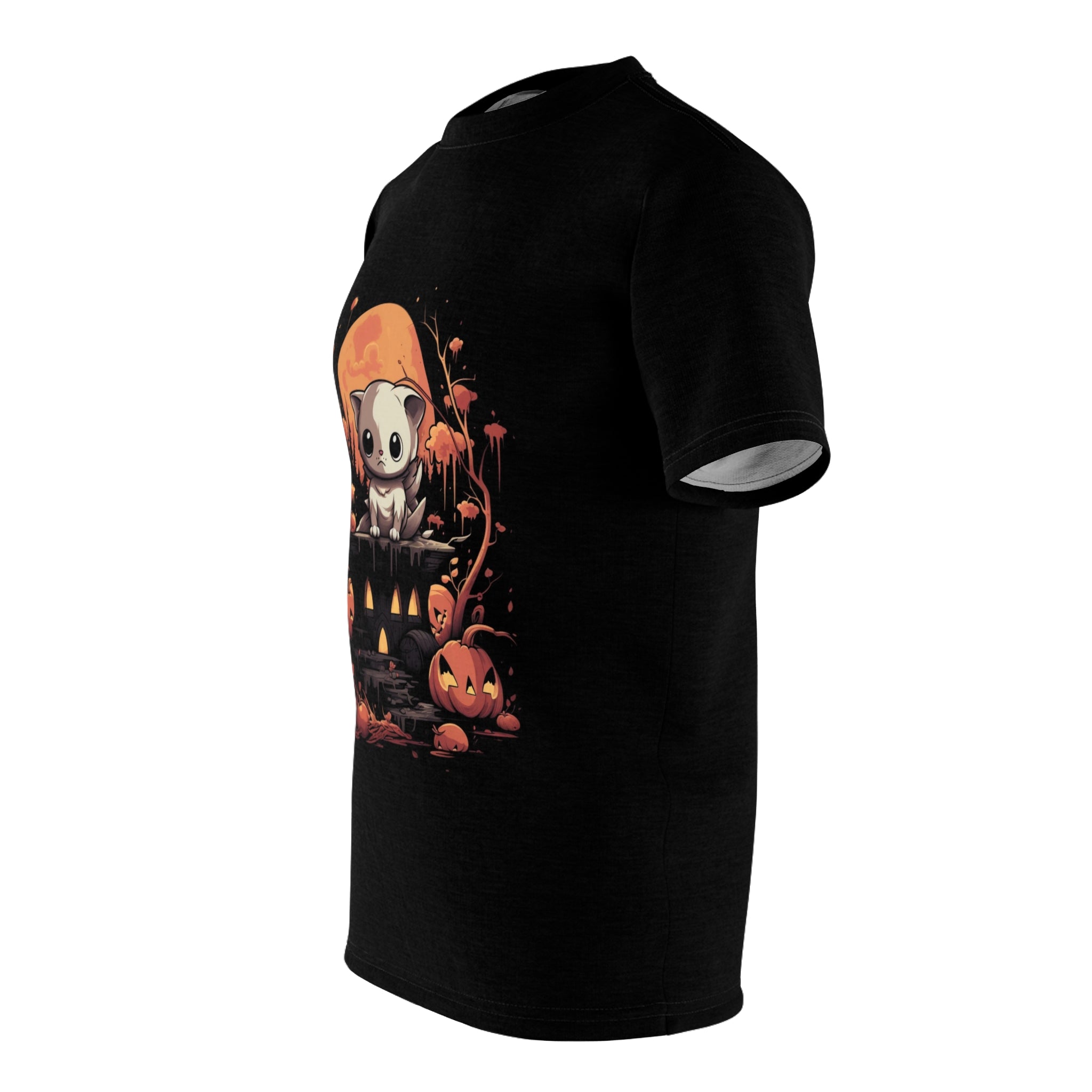 Nobody Came to the Party | Halloween T-Shirt | Horror Apparel | Cute Spooky Cat | Unisex Cut & Sew Tee (AOP)